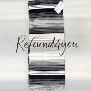 Docofil - ‘Stripes -Black/Gray/White’ Luxury Throw. 51” x 67” NWT. Firm!